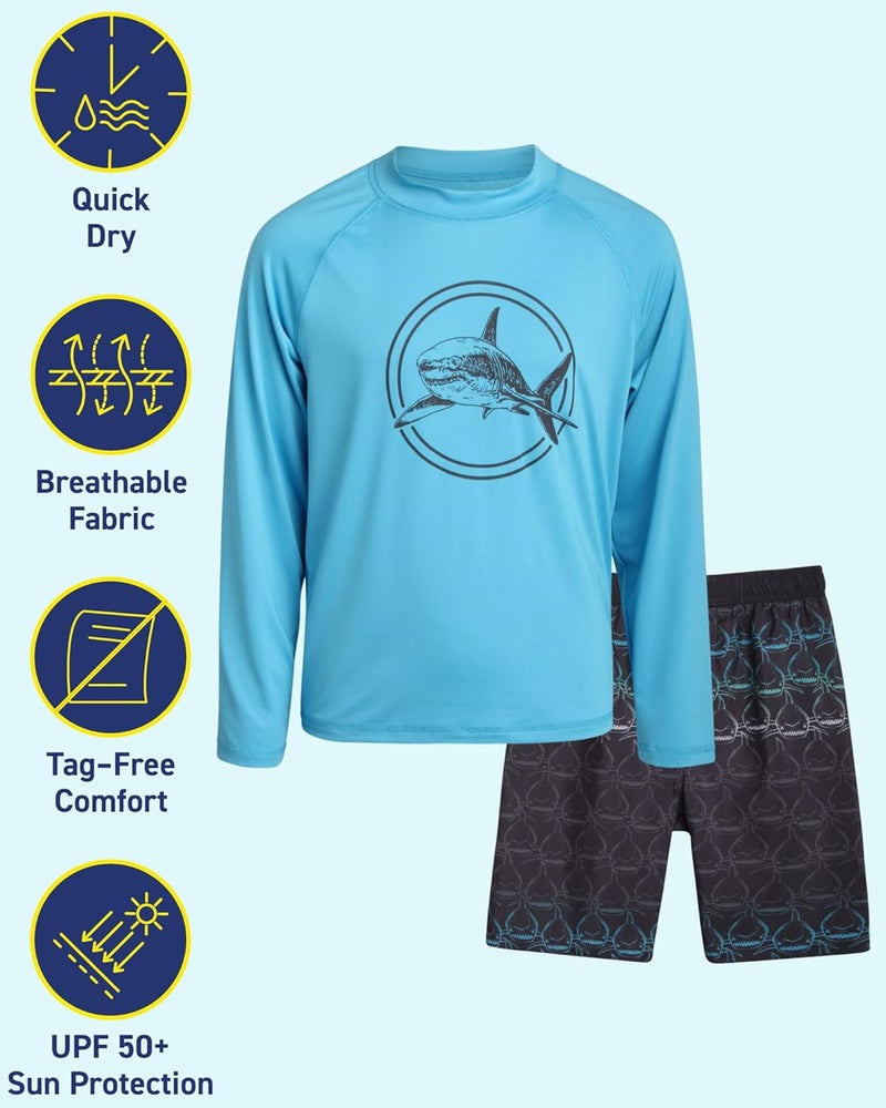 iXtreme Boys Rash Guard Set - 4 Piece UPF 50+ Quick Dry Long Sleeve Swim Shirt and Swim Trunks for Boys (Sizes: 5-14) - Image 2